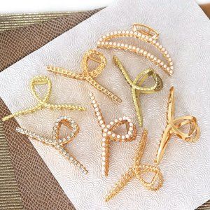 Large Twisted Pearl Vintage Rhinestone Metal Hair Claw Hair Clip Hair Crab